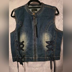 Blue Denim Vest with Lace-Up Detail